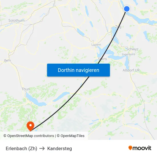 Erlenbach (Zh) to Kandersteg map
