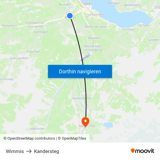 Wimmis to Kandersteg map