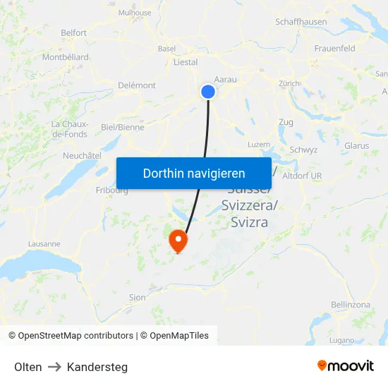Olten to Kandersteg map
