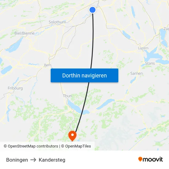 Boningen to Kandersteg map