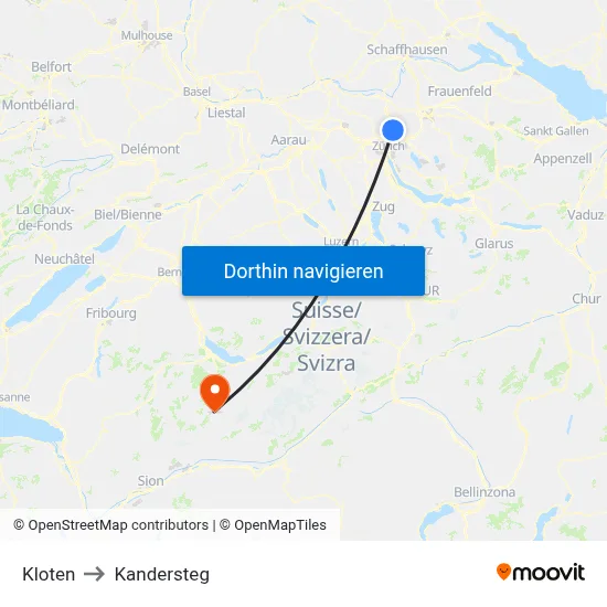 Kloten to Kandersteg map