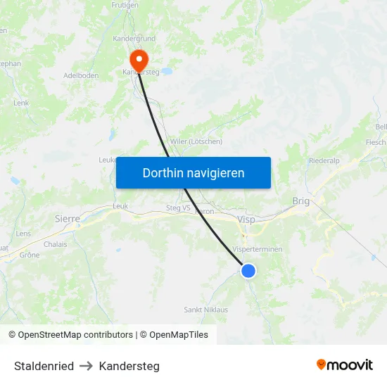 Staldenried to Kandersteg map