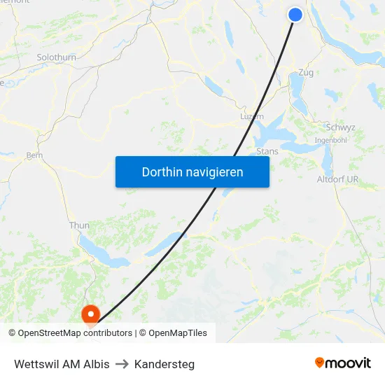 Wettswil AM Albis to Kandersteg map