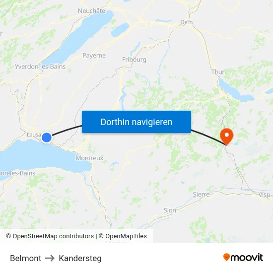 Belmont to Kandersteg map