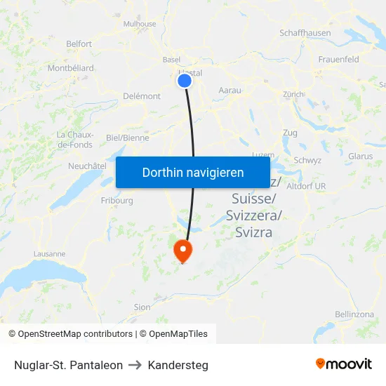 Nuglar-St. Pantaleon to Kandersteg map
