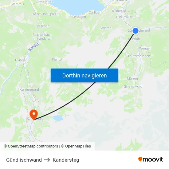 Gündlischwand to Kandersteg map