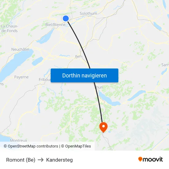 Romont (Be) to Kandersteg map