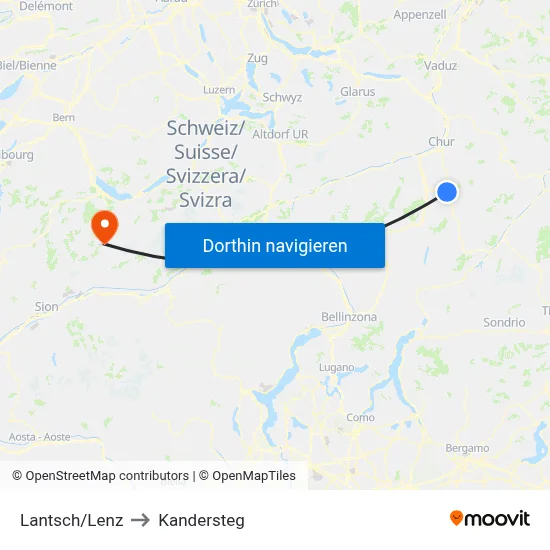 Lantsch/Lenz to Kandersteg map