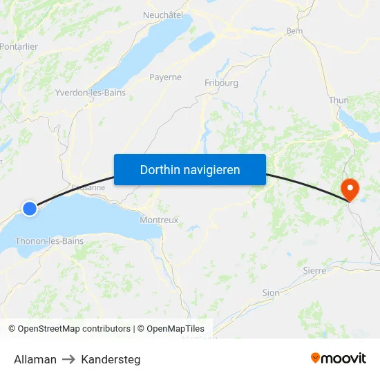 Allaman to Kandersteg map