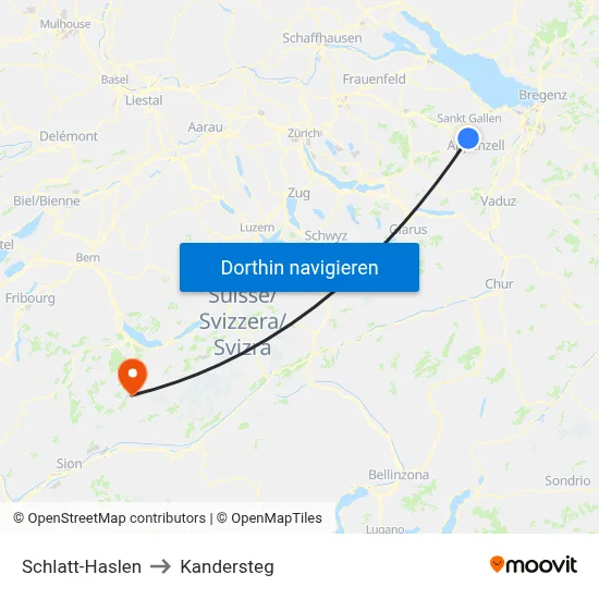 Schlatt-Haslen to Kandersteg map