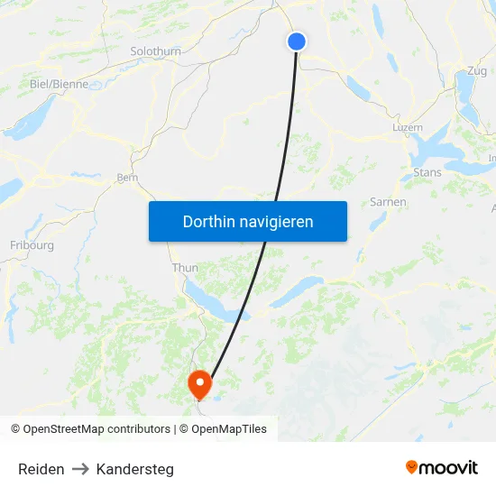 Reiden to Kandersteg map
