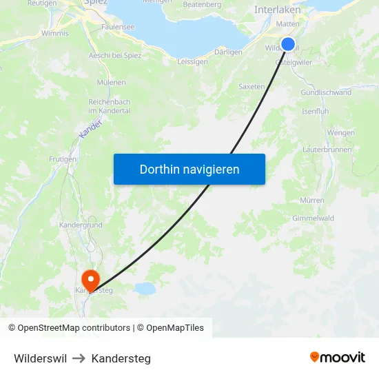 Wilderswil to Kandersteg map