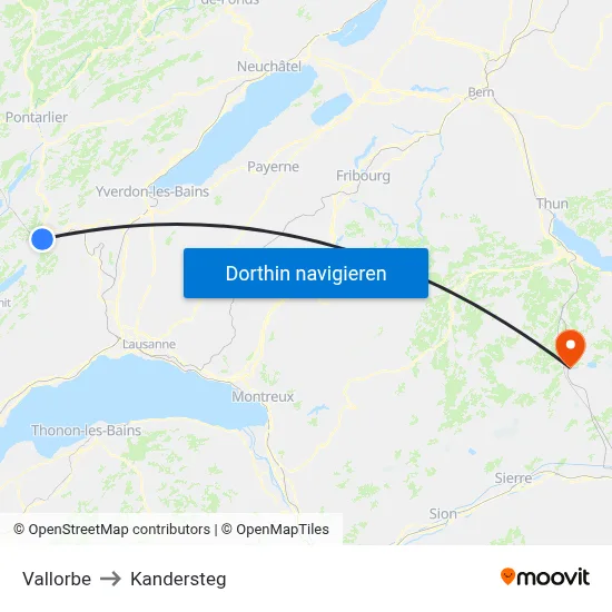 Vallorbe to Kandersteg map