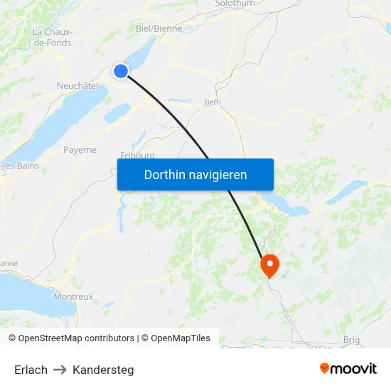 Erlach to Kandersteg map