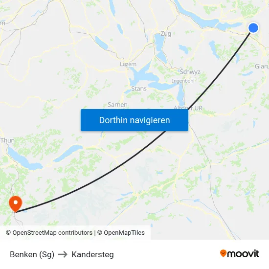 Benken (Sg) to Kandersteg map