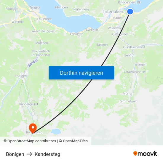 Bönigen to Kandersteg map