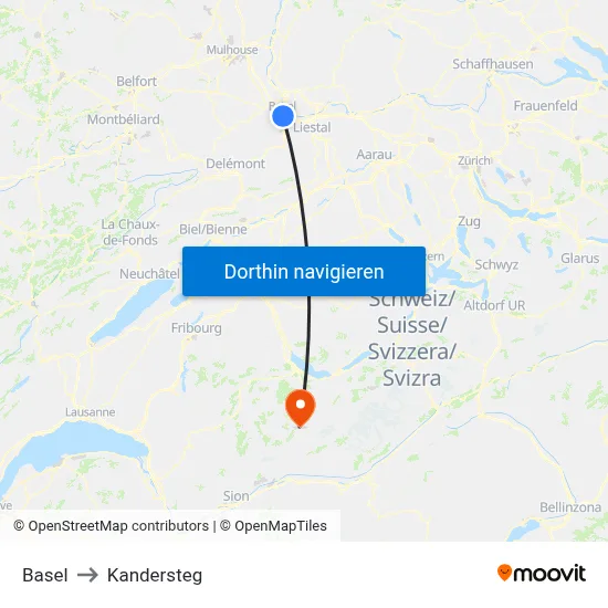 Basel to Kandersteg map