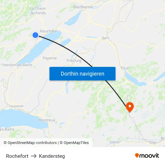 Rochefort to Kandersteg map