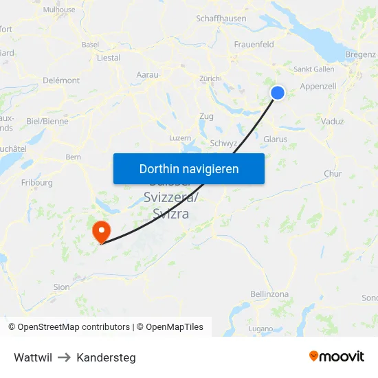 Wattwil to Kandersteg map