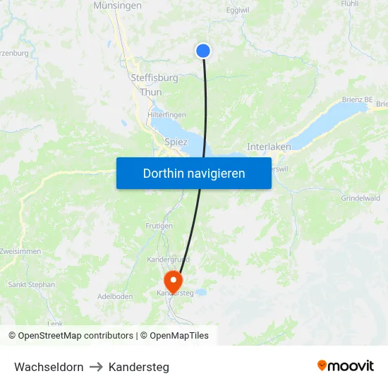 Wachseldorn to Kandersteg map
