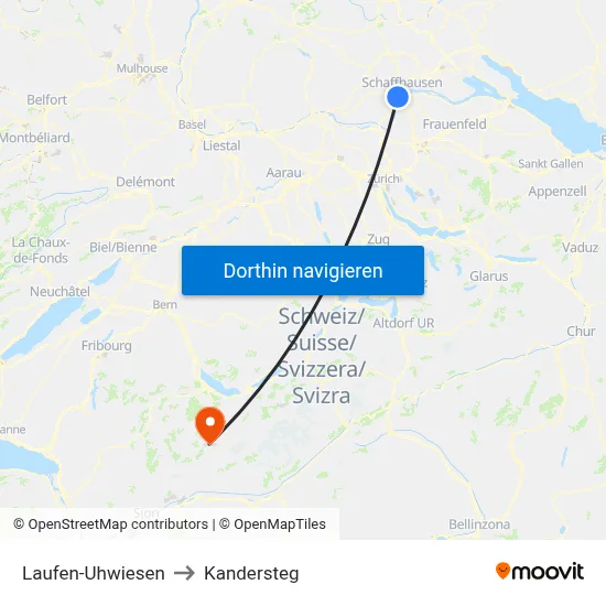 Laufen-Uhwiesen to Kandersteg map