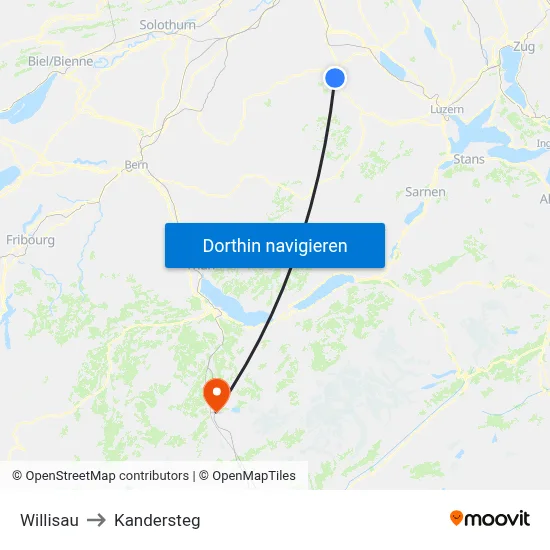 Willisau to Kandersteg map