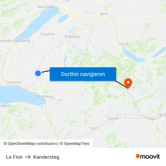 Le Flon to Kandersteg map