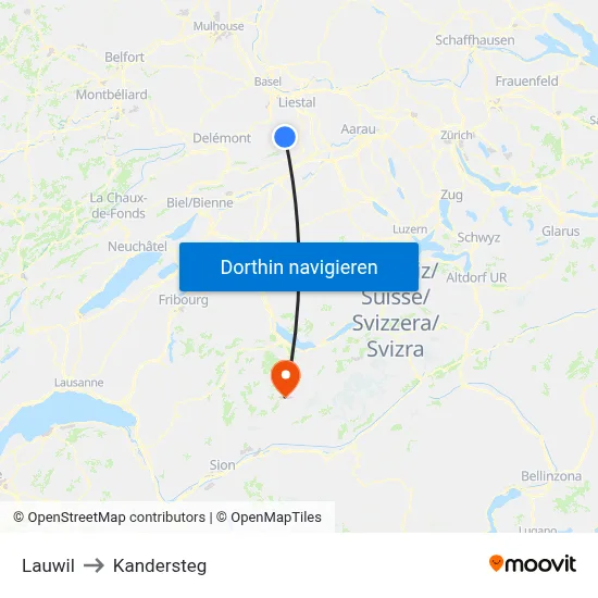 Lauwil to Kandersteg map