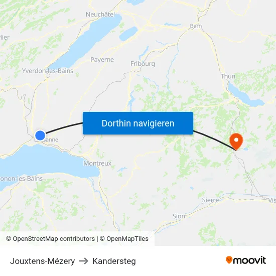 Jouxtens-Mézery to Kandersteg map