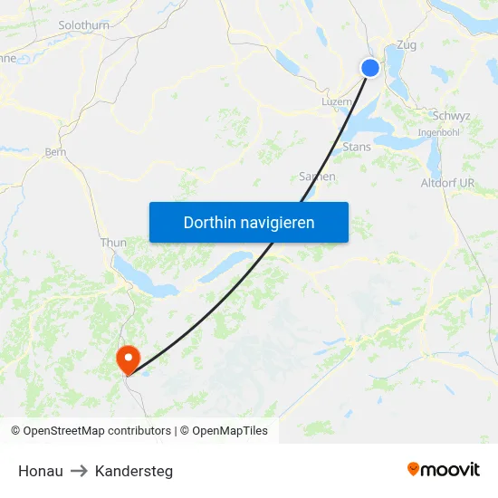 Honau to Kandersteg map
