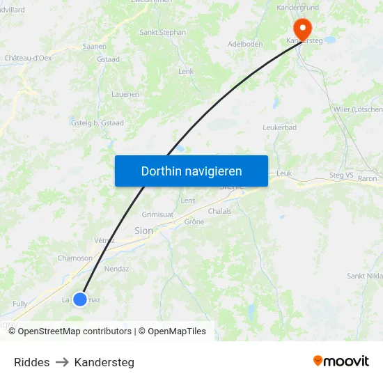 Riddes to Kandersteg map
