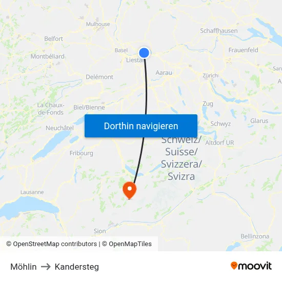 Möhlin to Kandersteg map