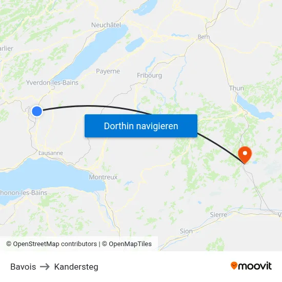 Bavois to Kandersteg map