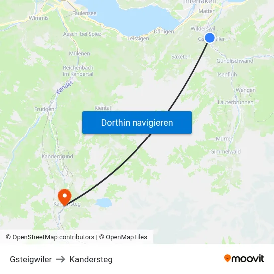 Gsteigwiler to Kandersteg map