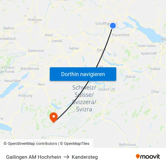 Gailingen AM Hochrhein to Kandersteg map
