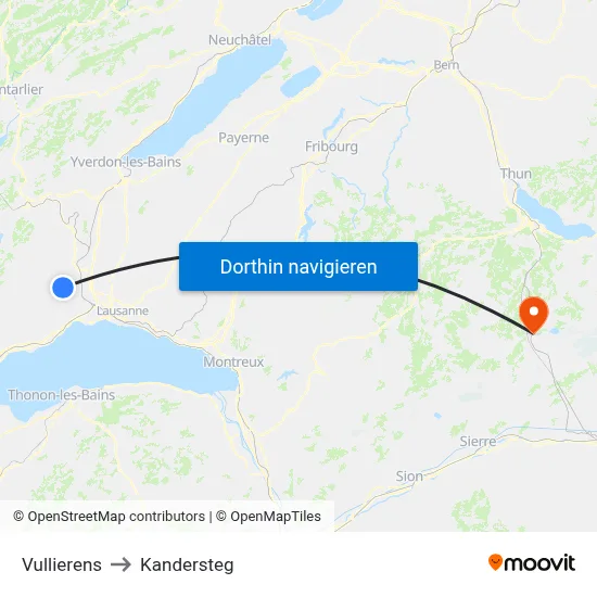 Vullierens to Kandersteg map