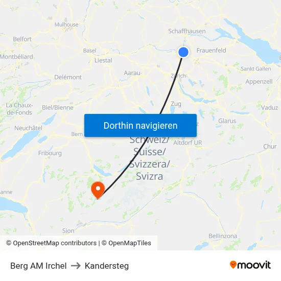 Berg AM Irchel to Kandersteg map