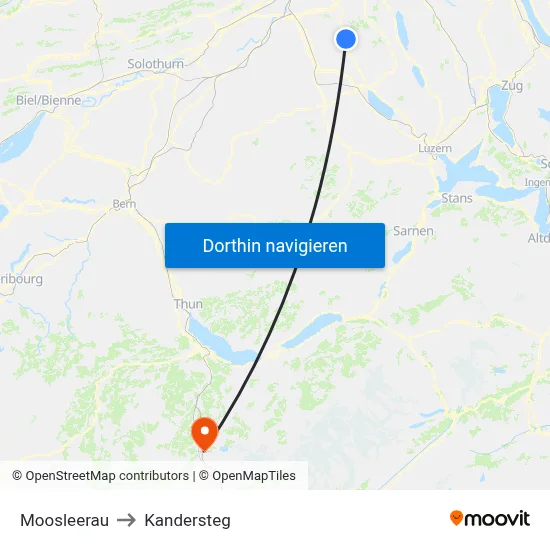 Moosleerau to Kandersteg map