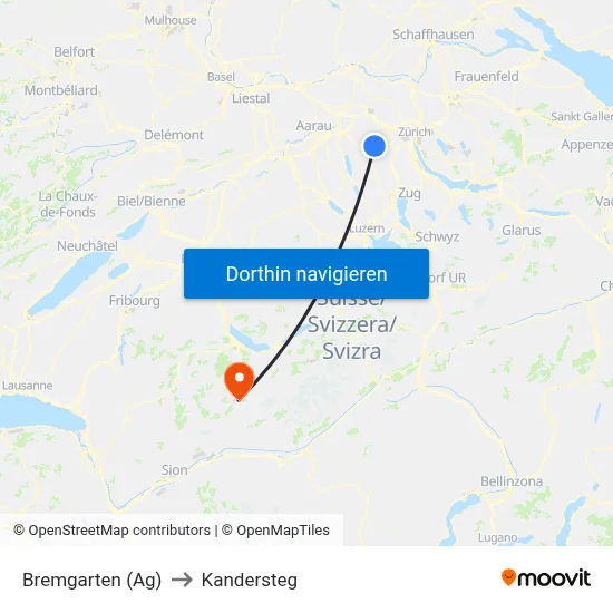 Bremgarten (Ag) to Kandersteg map