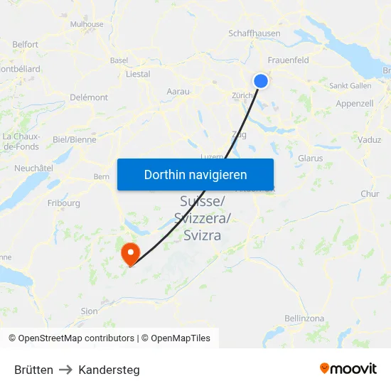 Brütten to Kandersteg map