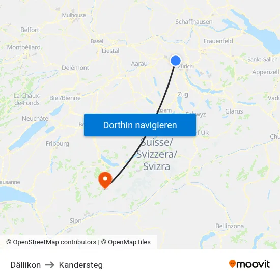 Dällikon to Kandersteg map
