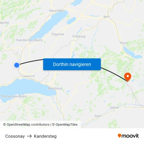 Cossonay to Kandersteg map