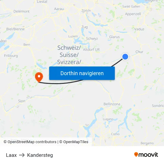 Laax to Kandersteg map