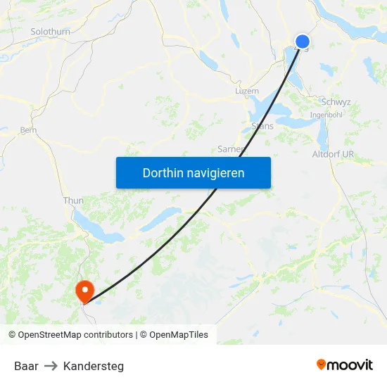 Baar to Kandersteg map