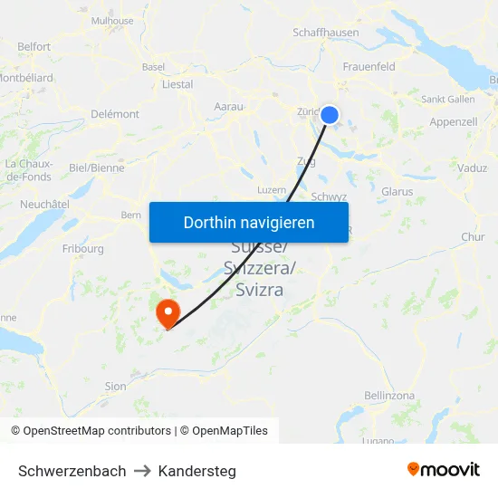 Schwerzenbach to Kandersteg map