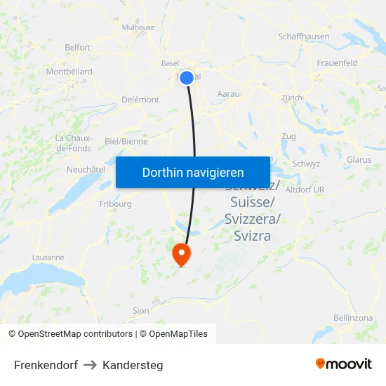 Frenkendorf to Kandersteg map