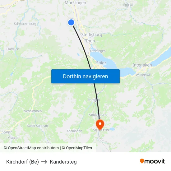 Kirchdorf (Be) to Kandersteg map