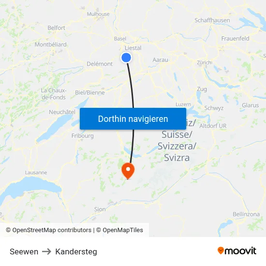 Seewen to Kandersteg map