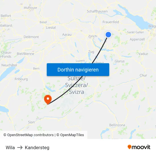 Wila to Kandersteg map