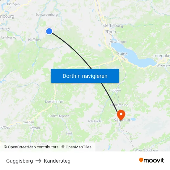 Guggisberg to Kandersteg map
